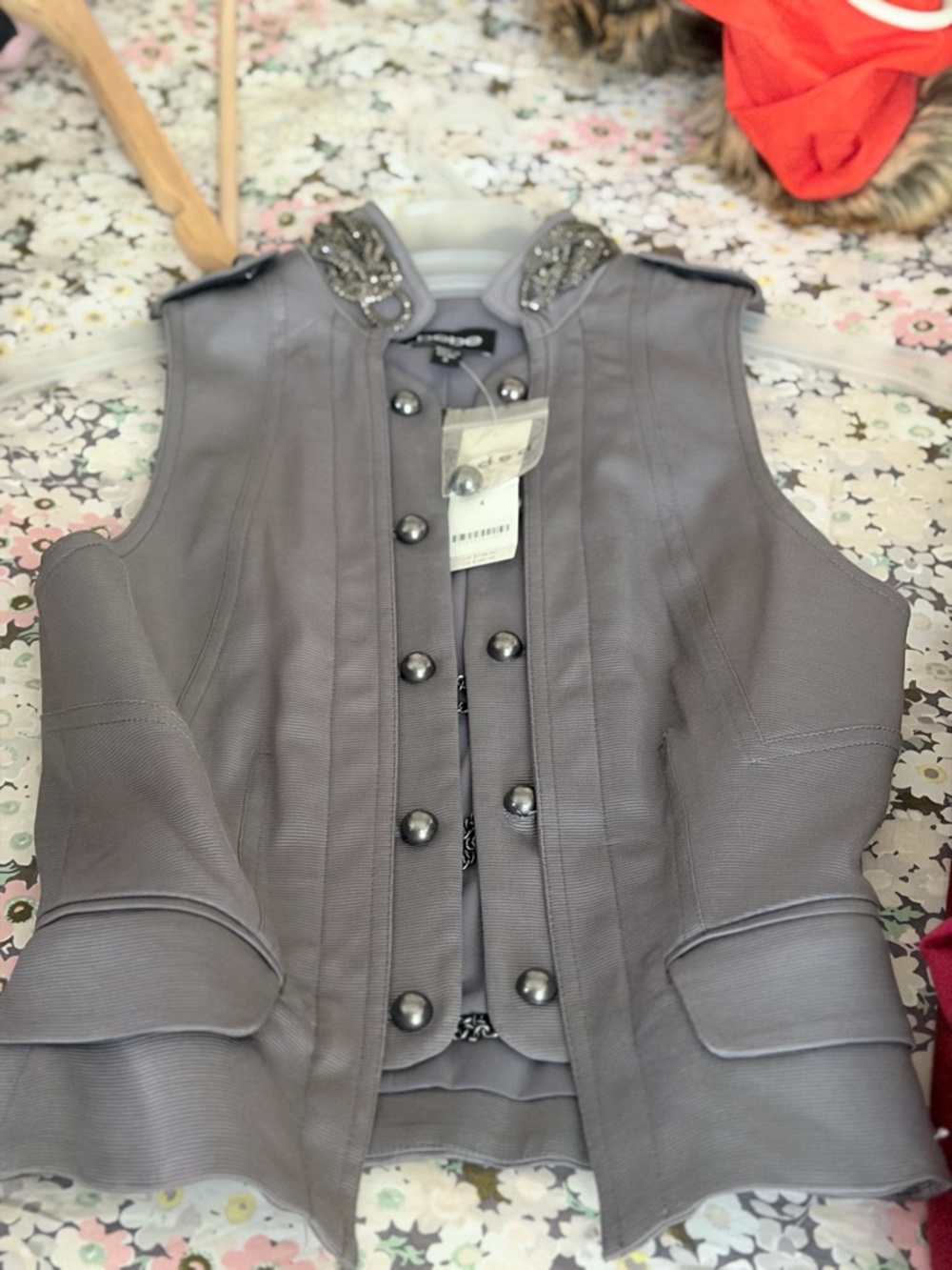 bebe Gray Embellished Military Vest
